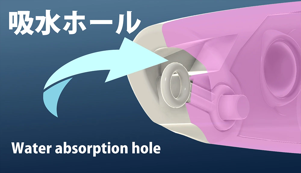 Cutaway showing the water-catching opening in the TIGMA head